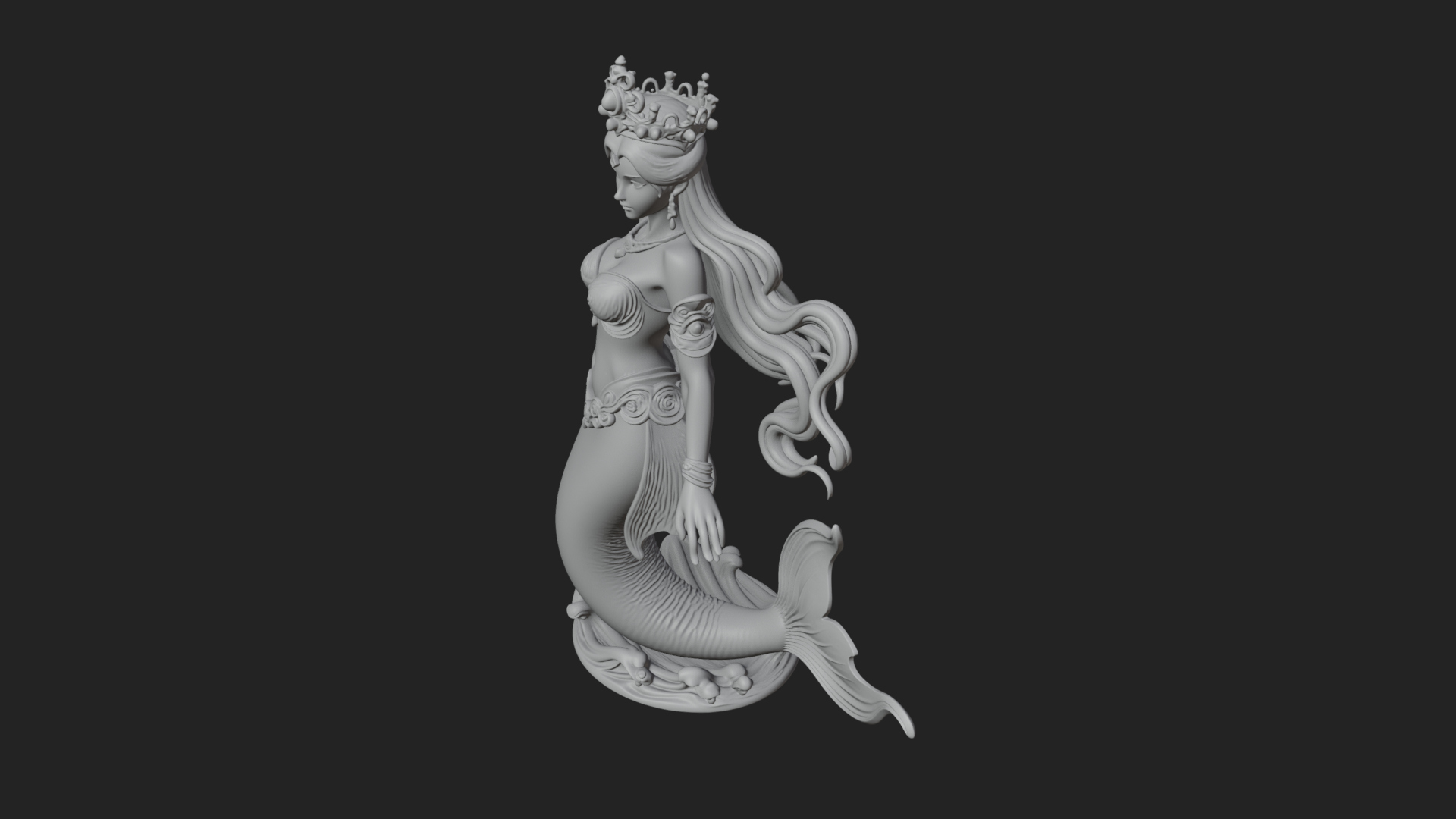 Crowned Mermaid Statue Design 2 3D Print Model 3D Model