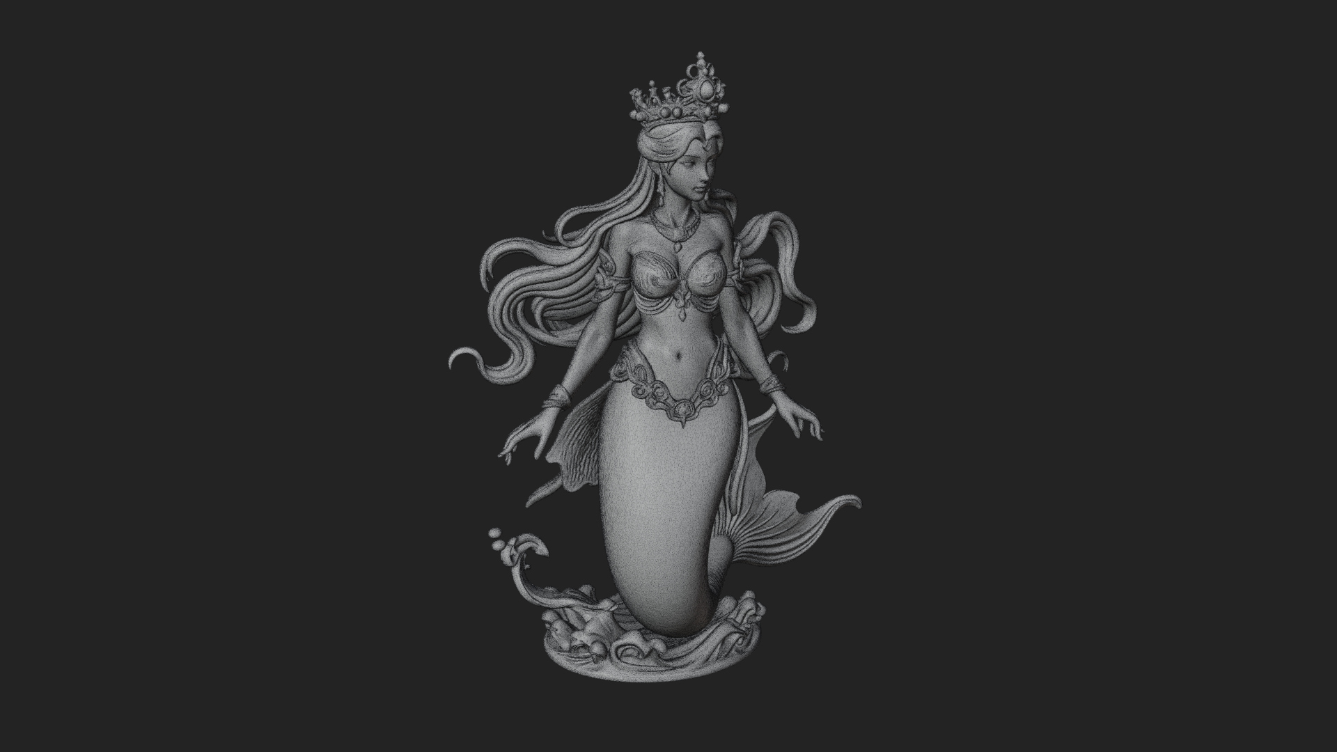 Crowned Mermaid Statue Design 2 3D Print Model 3D Model
