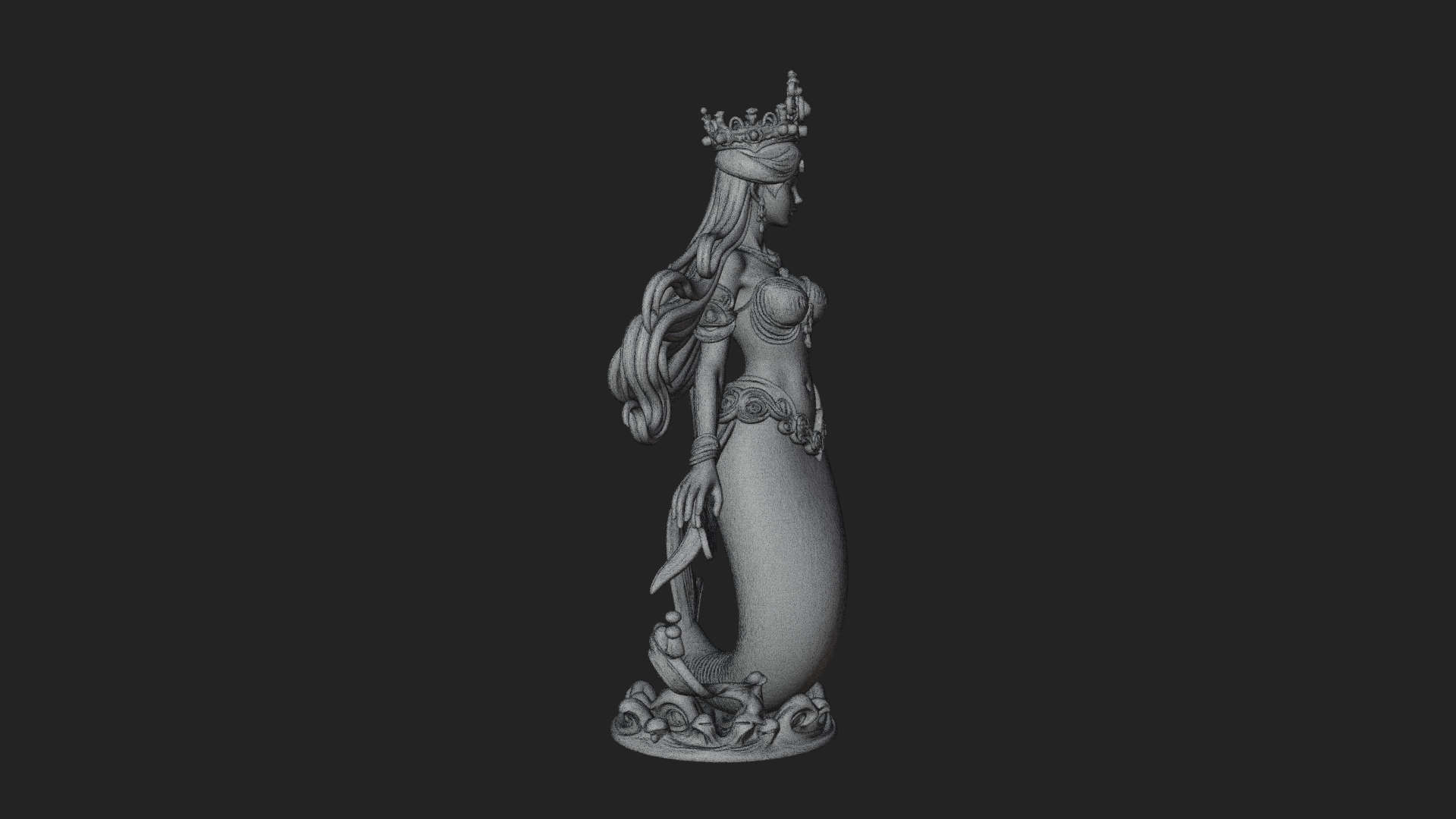 Crowned Mermaid Statue Design 2 3D Print Model 3D Model