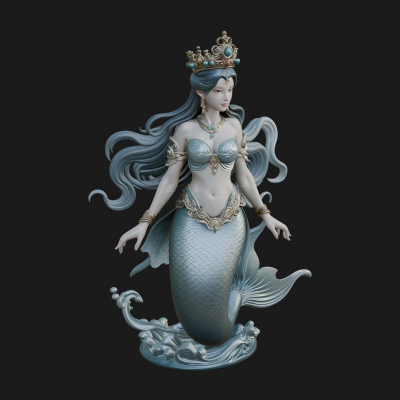 Crowned Mermaid Statue Design 2 3D Print Model
