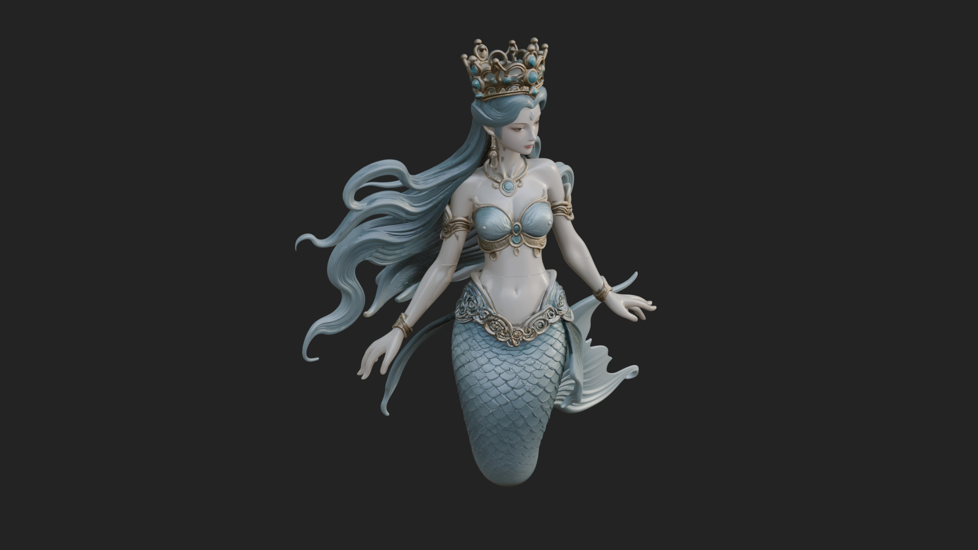Crowned Mermaid Statue Design 3 3D Print Model 3D Model