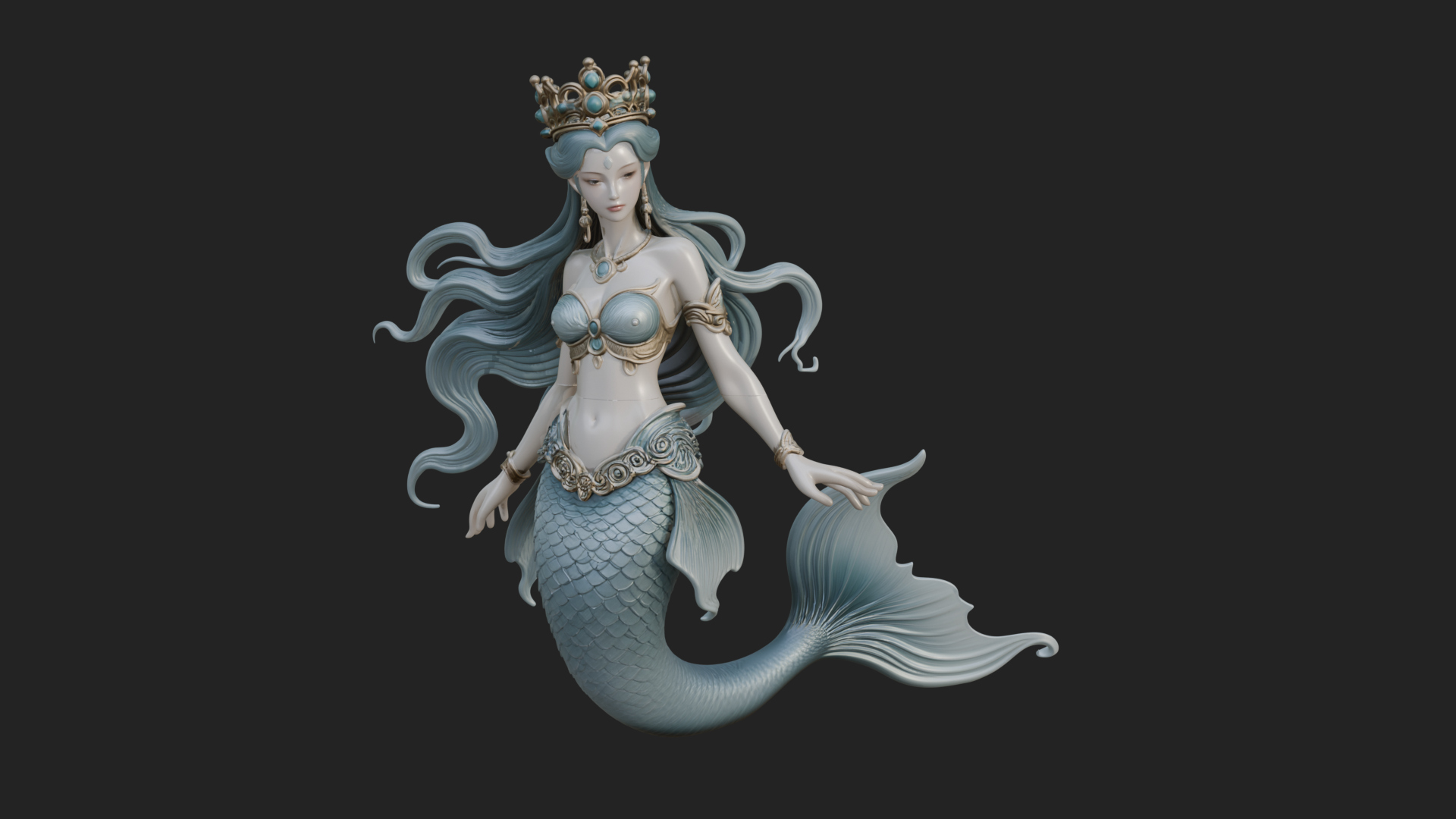 Crowned Mermaid Statue Design 3 3D Print Model 3D Model