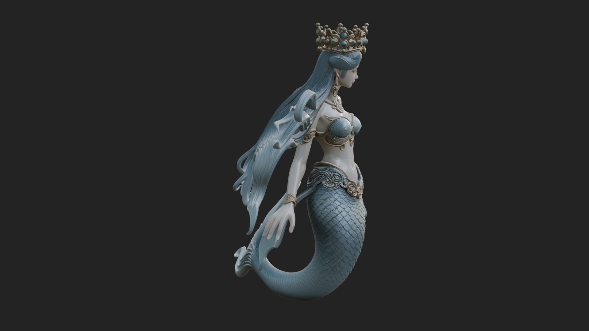 Crowned Mermaid Statue Design 3 3D Print Model 3D Model