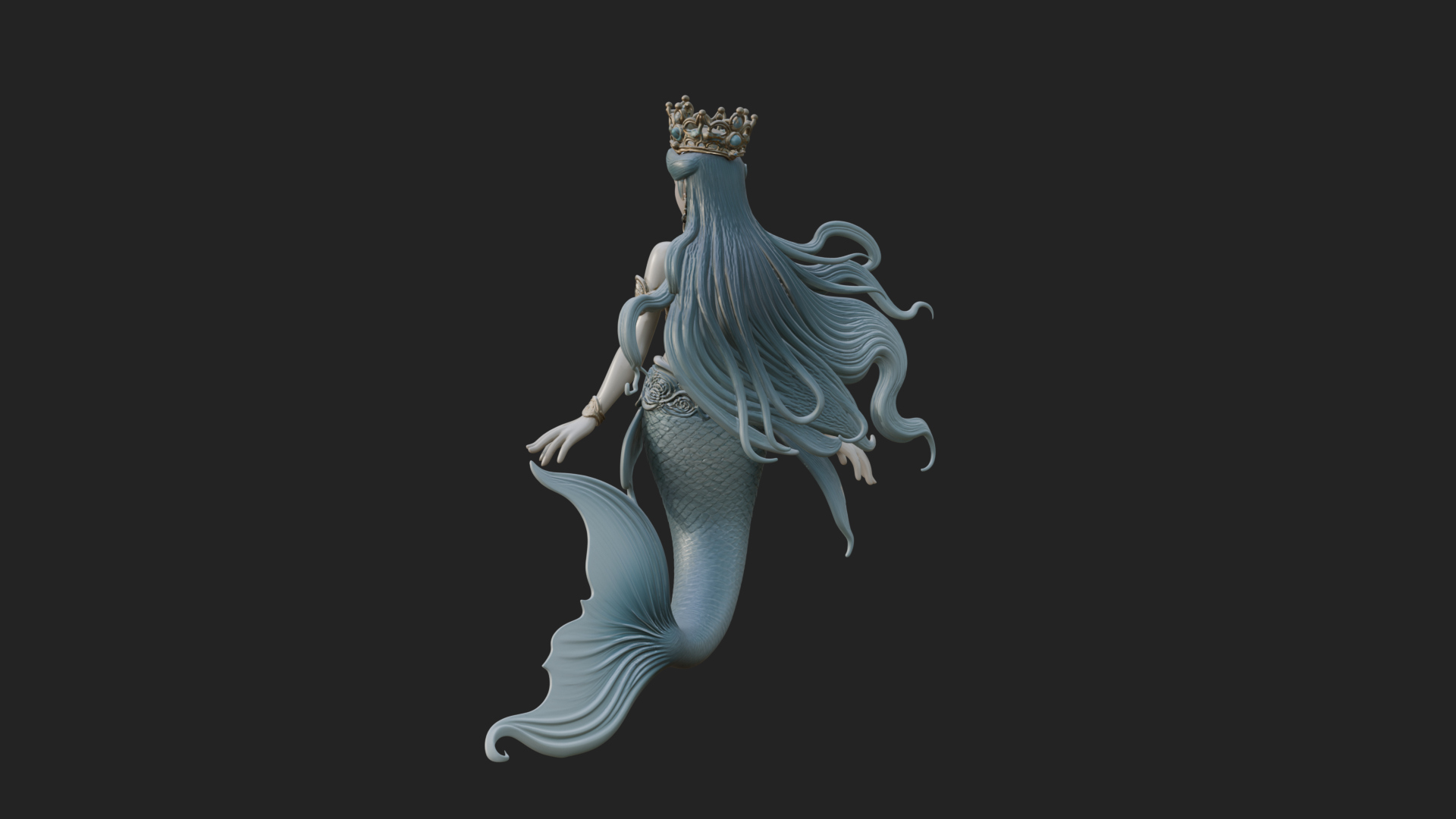 Crowned Mermaid Statue Design 3 3D Print Model 3D Model