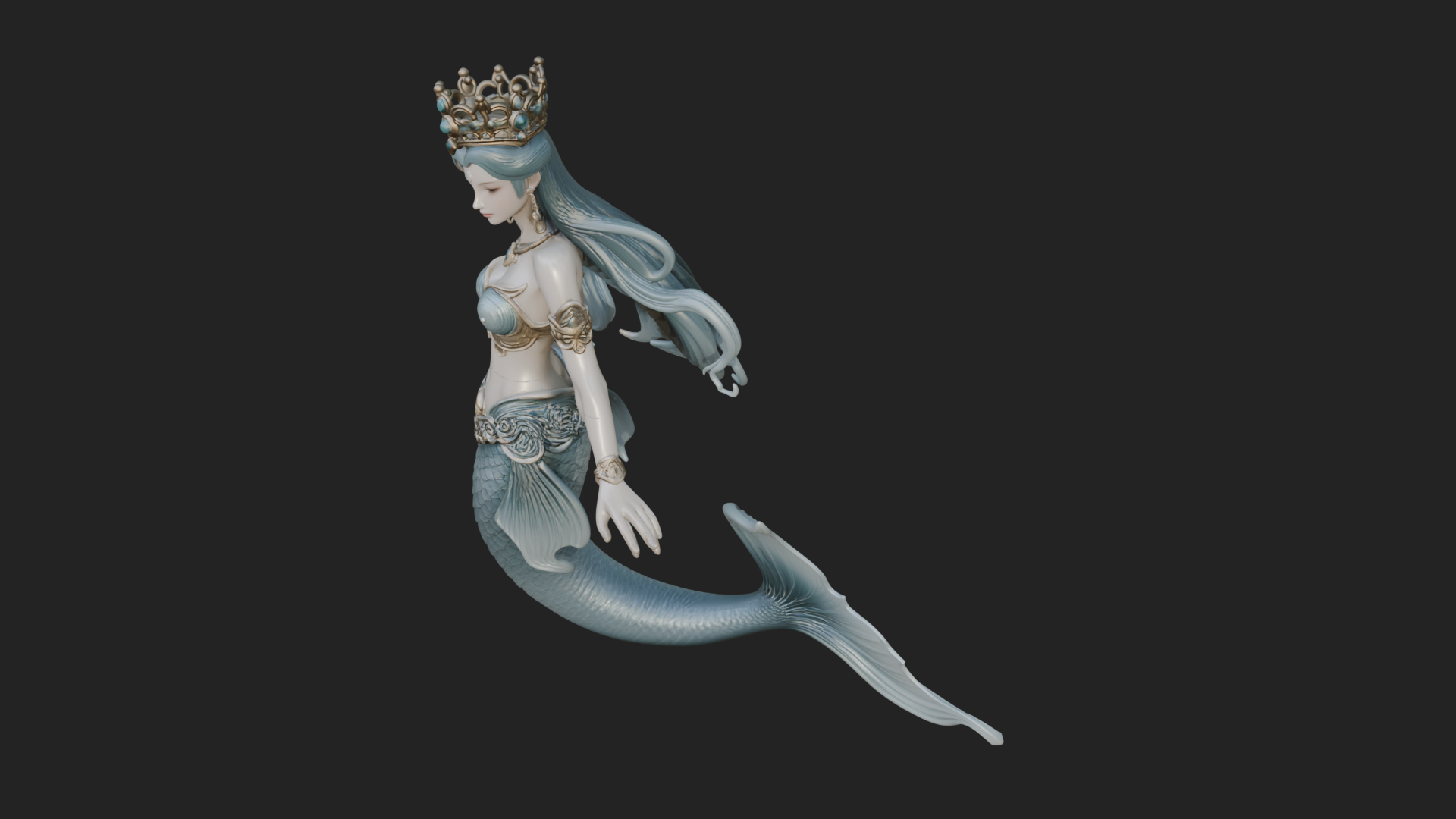 Crowned Mermaid Statue Design 3 3D Print Model 3D Model