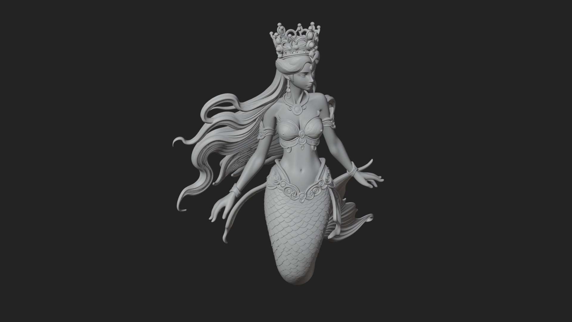Crowned Mermaid Statue Design 3 3D Print Model 3D Model