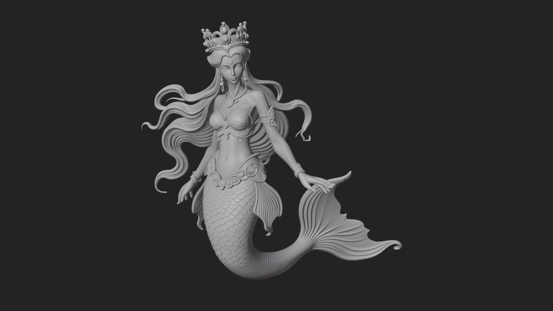 Crowned Mermaid Statue Design 3 3D Print Model 3D Model