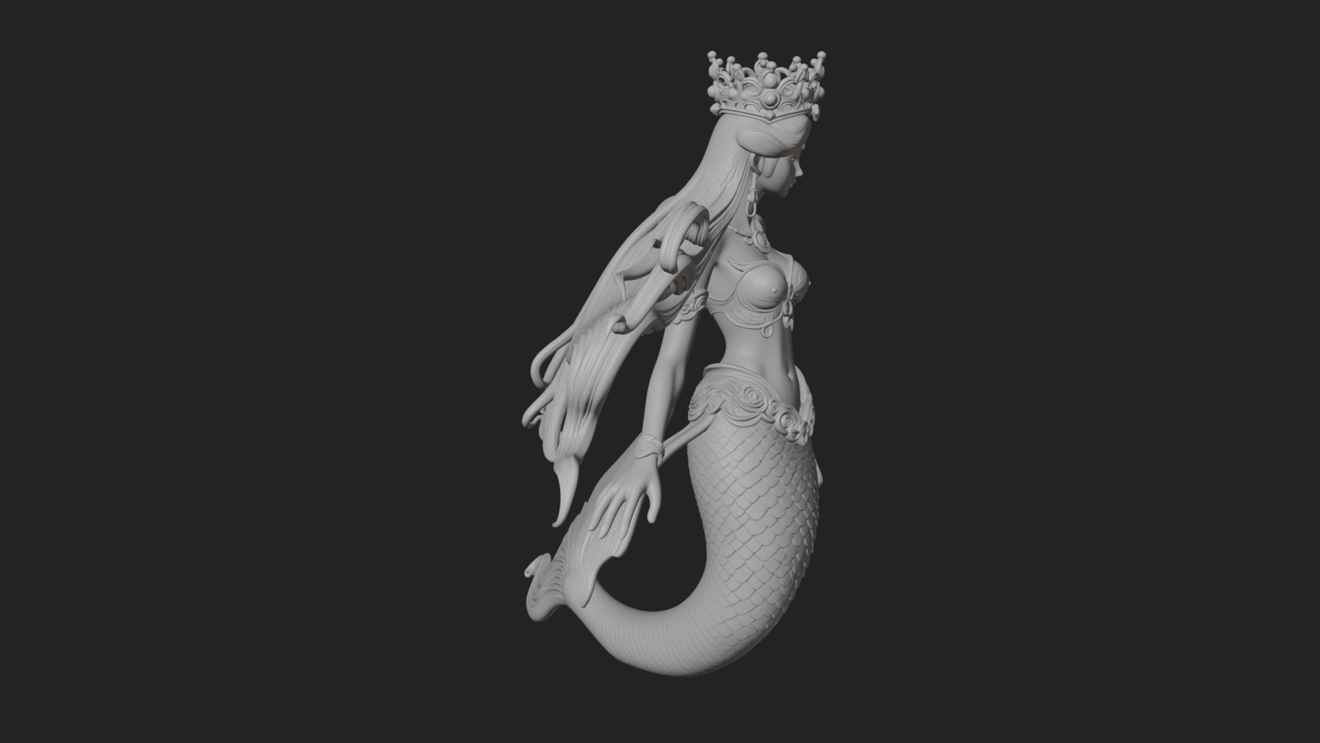 Crowned Mermaid Statue Design 3 3D Print Model 3D Model