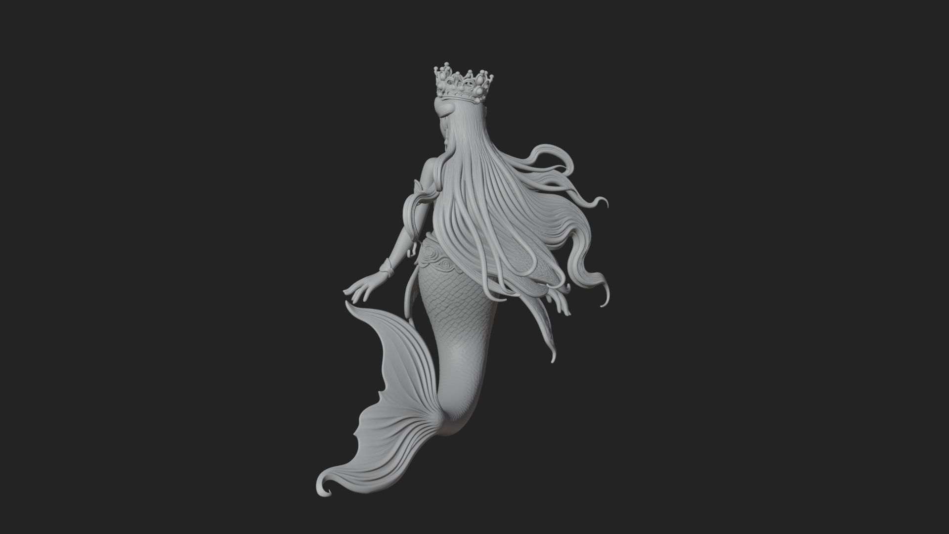 Crowned Mermaid Statue Design 3 3D Print Model 3D Model