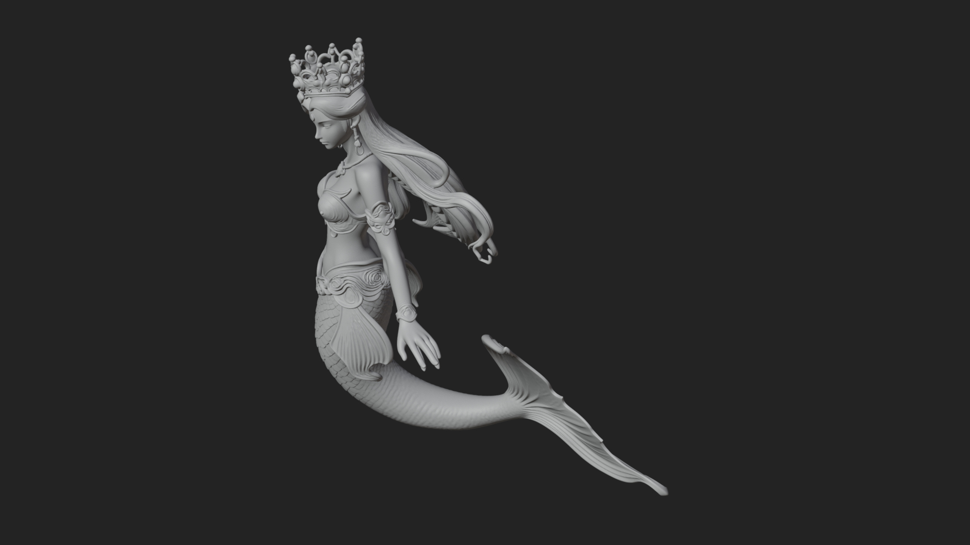 Crowned Mermaid Statue Design 3 3D Print Model 3D Model