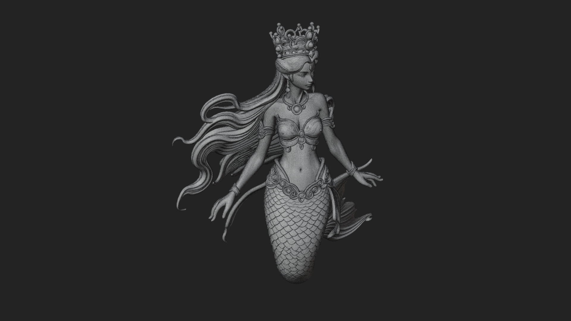 Crowned Mermaid Statue Design 3 3D Print Model 3D Model