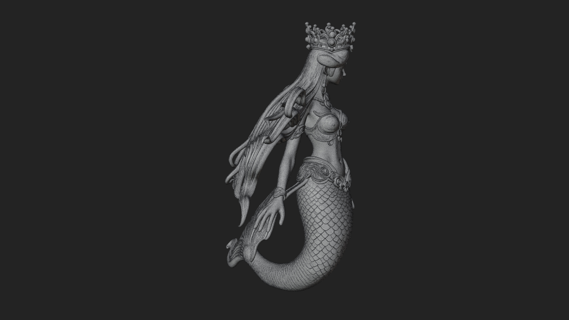Crowned Mermaid Statue Design 3 3D Print Model 3D Model