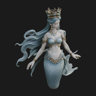 Crowned Mermaid Statue Design 3 3D Print Model