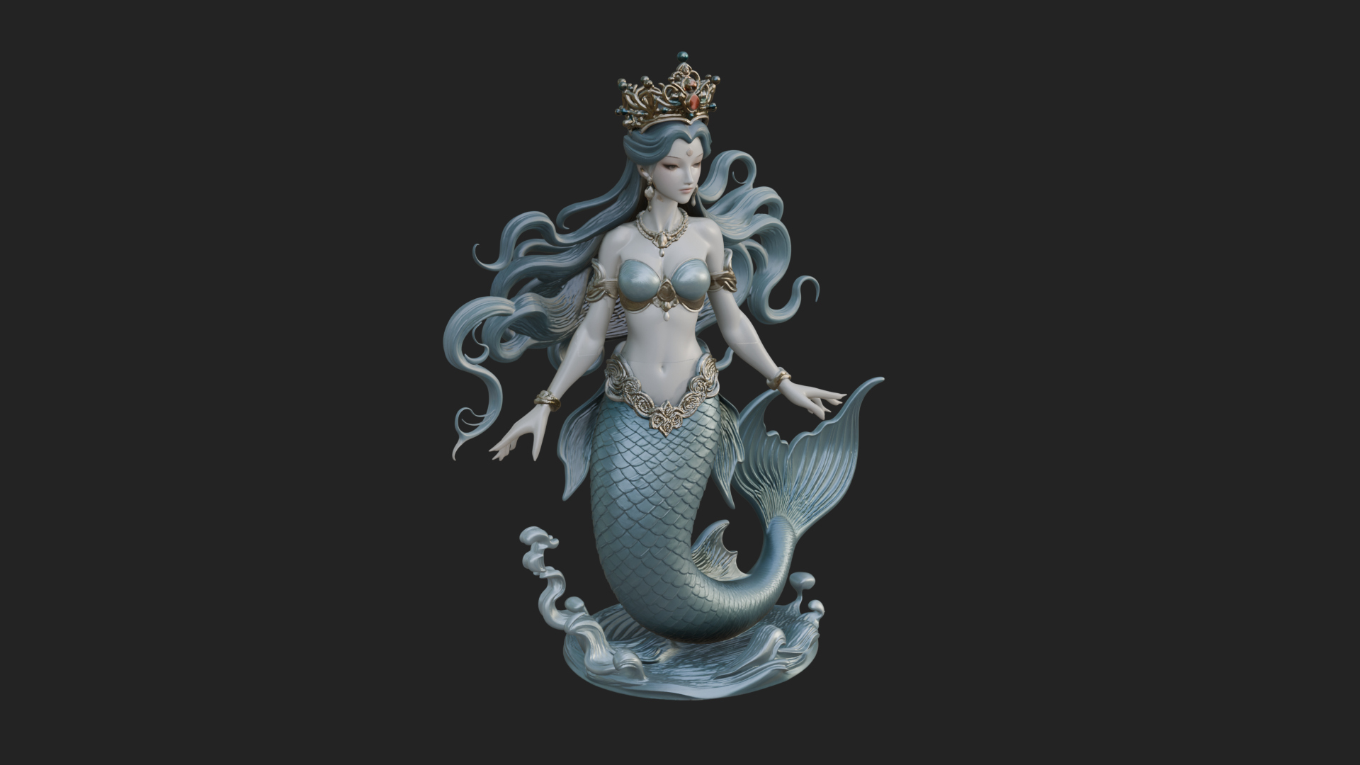 Crowned Mermaid Statue Design 4 3D Print Model 3D Model