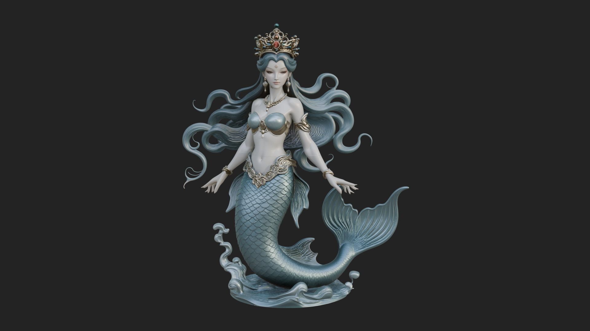 Crowned Mermaid Statue Design 4 3D Print Model 3D Model