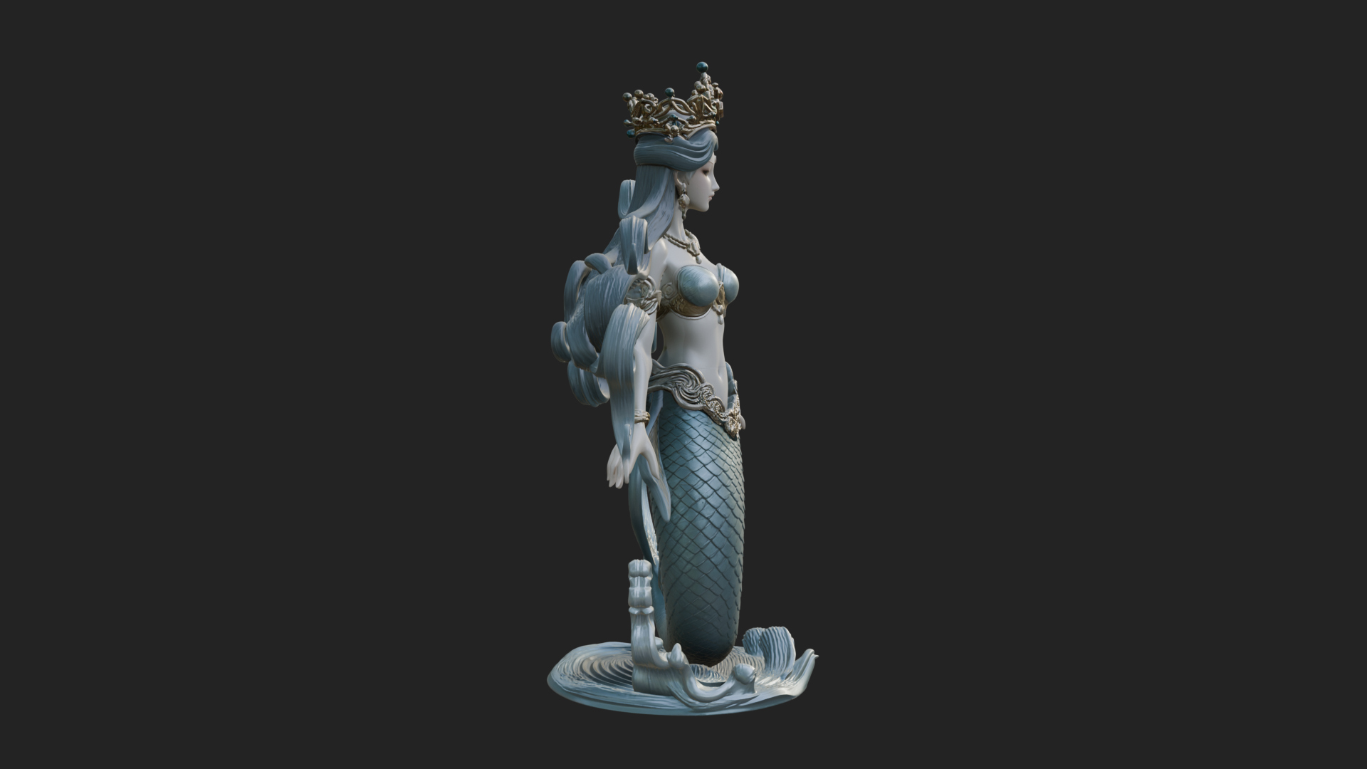 Crowned Mermaid Statue Design 4 3D Print Model 3D Model