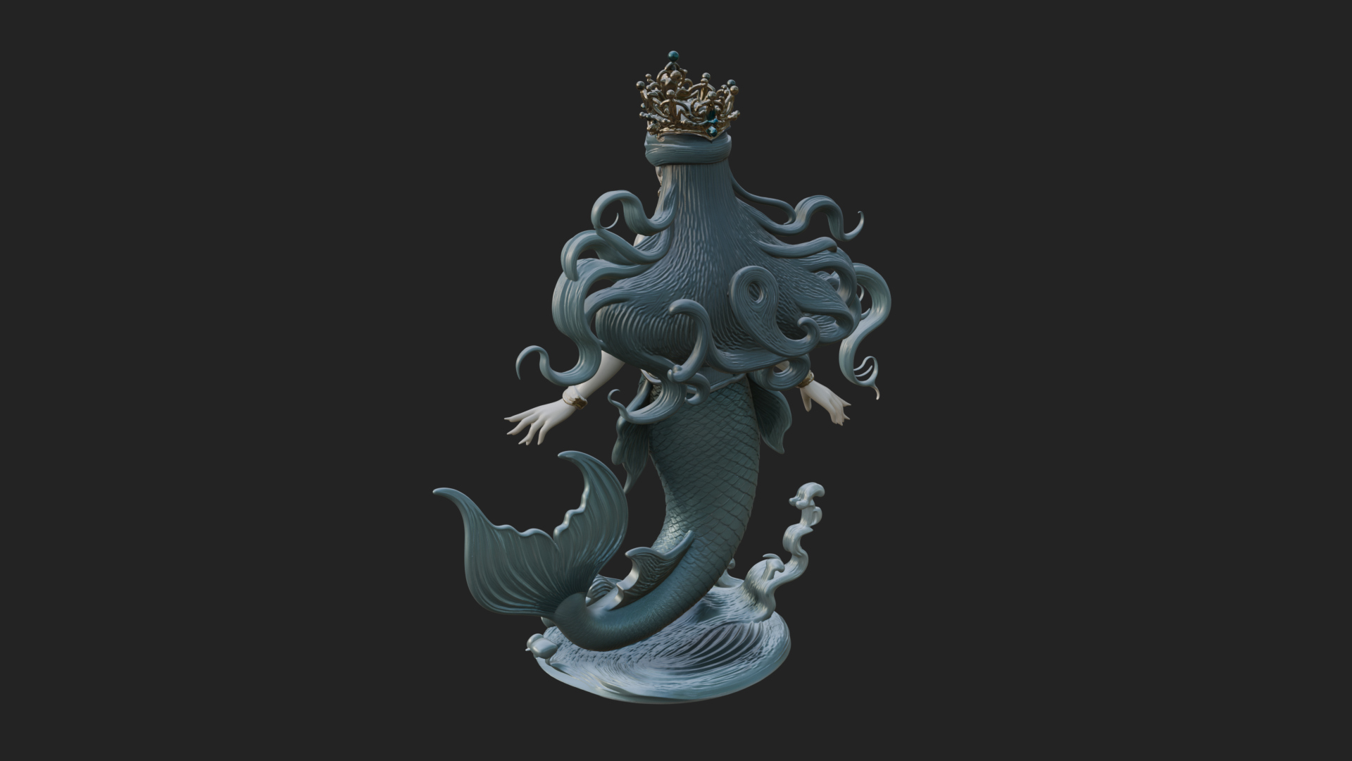 Crowned Mermaid Statue Design 4 3D Print Model 3D Model