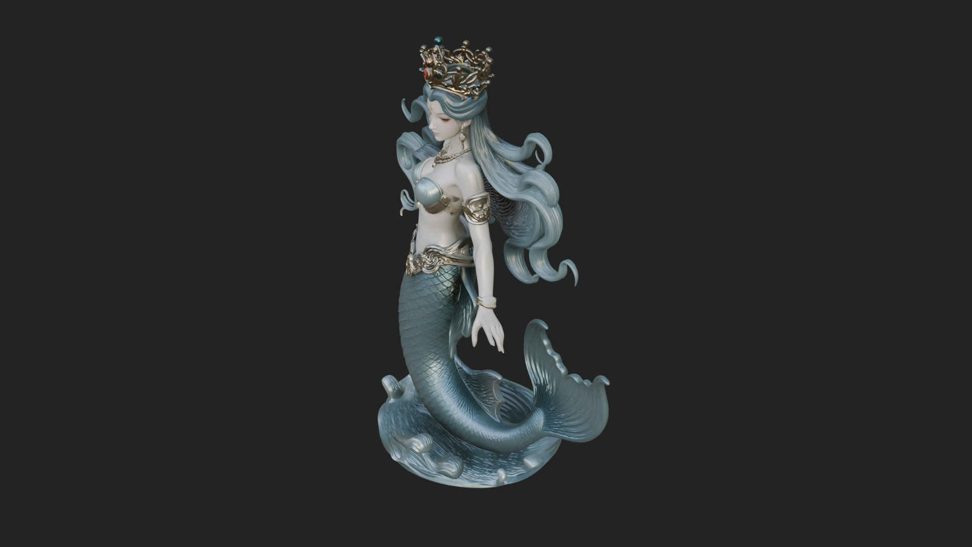 Crowned Mermaid Statue Design 4 3D Print Model 3D Model