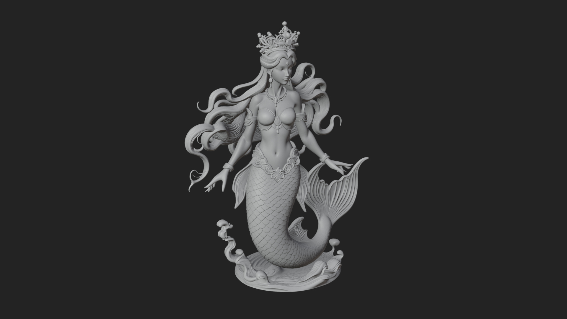 Crowned Mermaid Statue Design 4 3D Print Model 3D Model