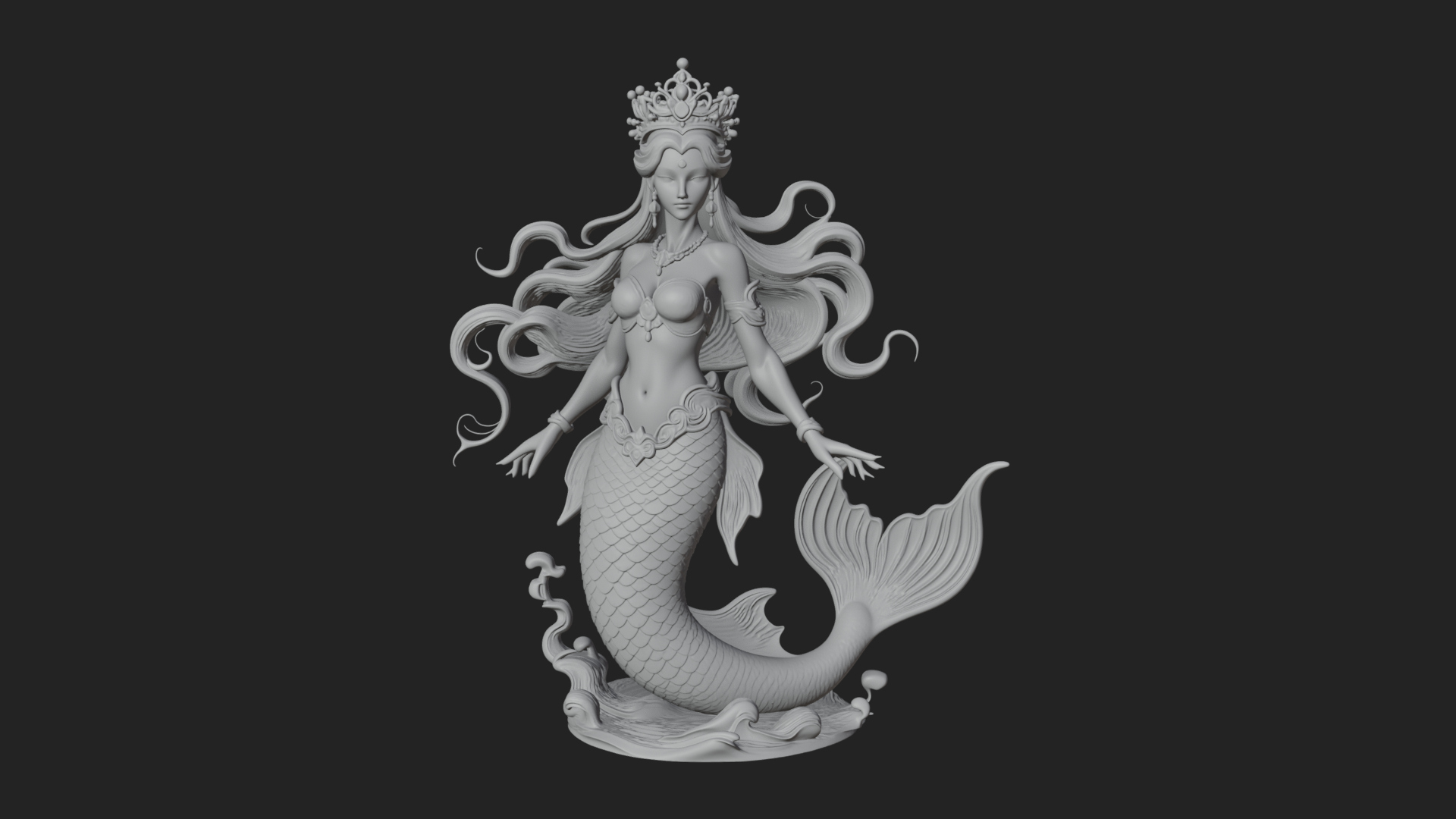 Crowned Mermaid Statue Design 4 3D Print Model 3D Model