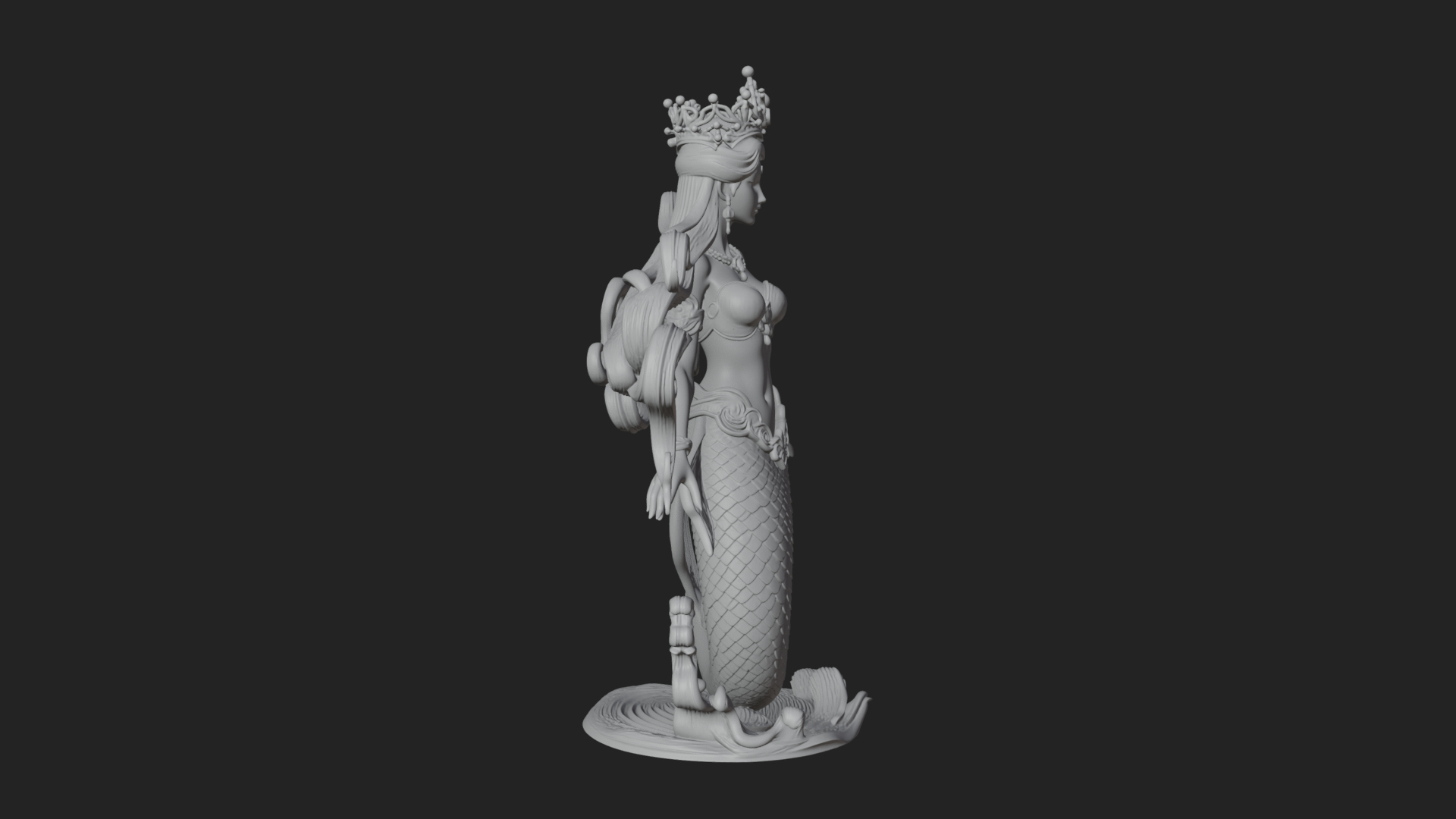 Crowned Mermaid Statue Design 4 3D Print Model 3D Model