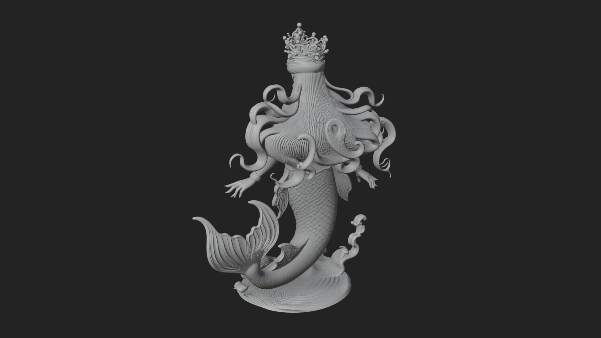 Crowned Mermaid Statue Design 4 3D Print Model 3D Model