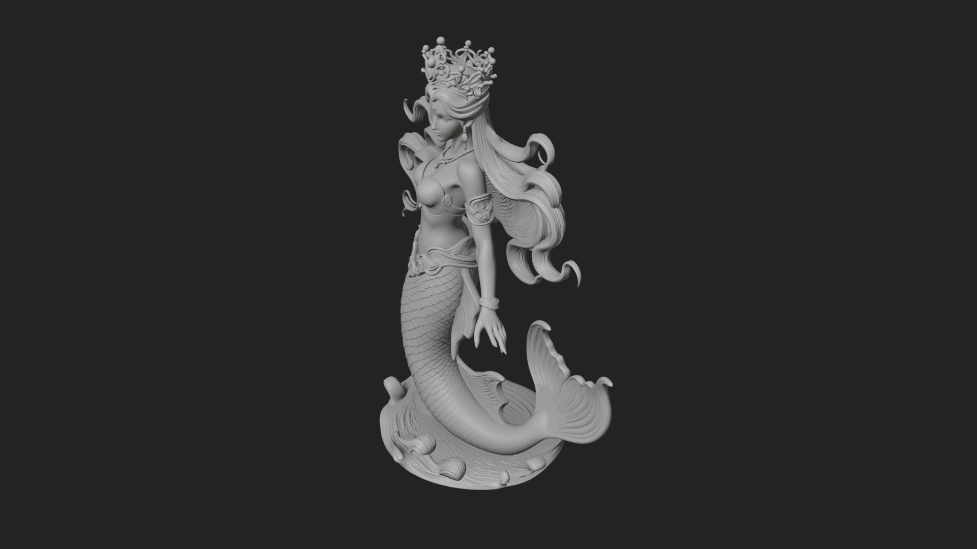 Crowned Mermaid Statue Design 4 3D Print Model 3D Model
