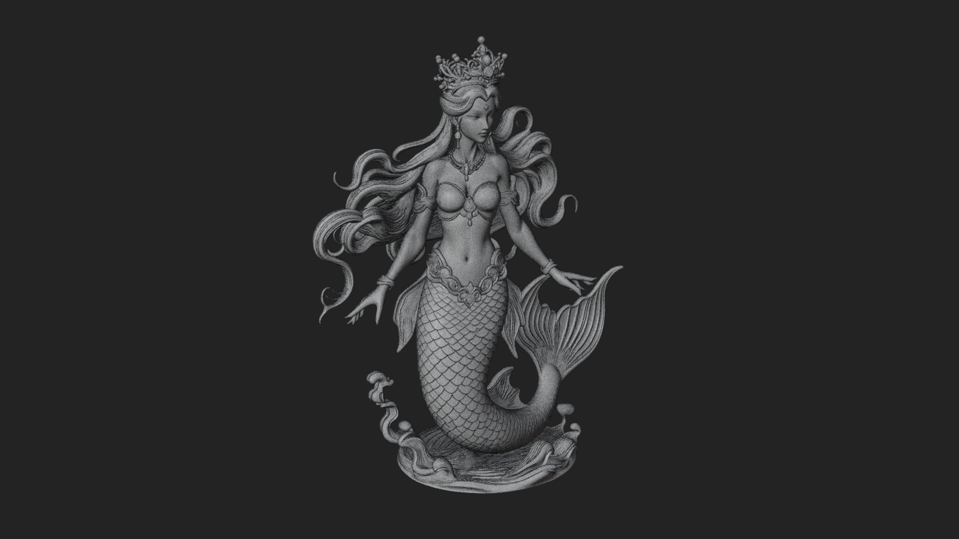 Crowned Mermaid Statue Design 4 3D Print Model 3D Model