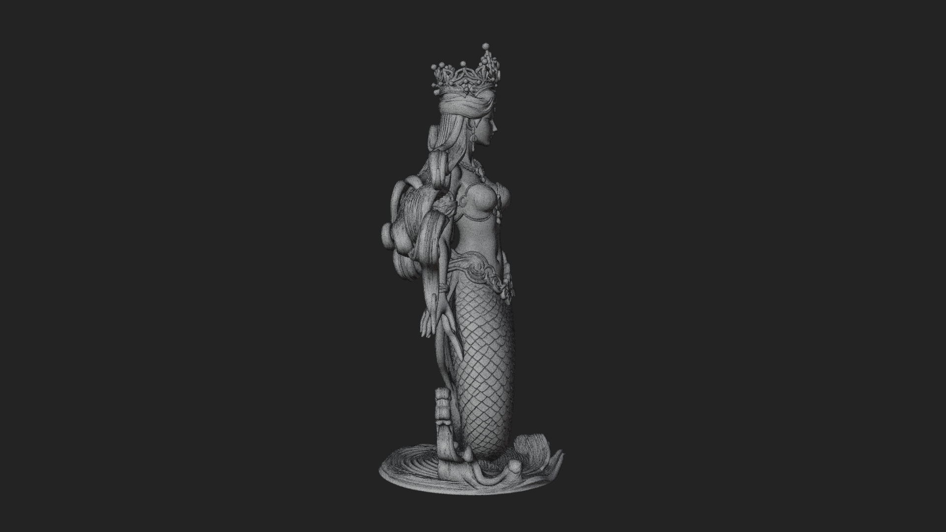 Crowned Mermaid Statue Design 4 3D Print Model 3D Model