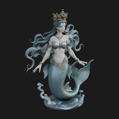 Crowned Mermaid Statue Design 4 3D Print Model