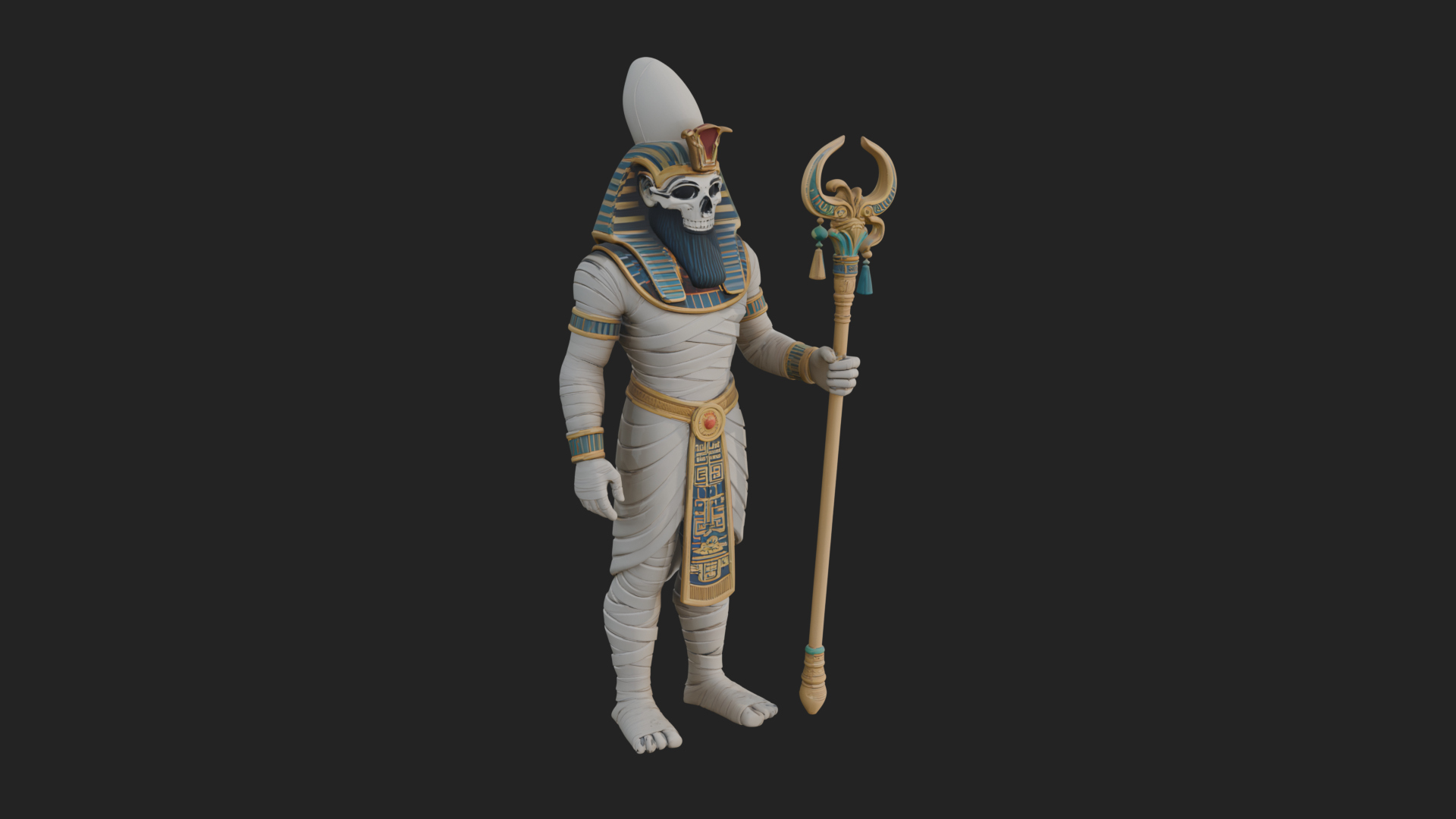 Crowned Mummy Pharaoh Statue Design 3 3D Print Model 3D Model