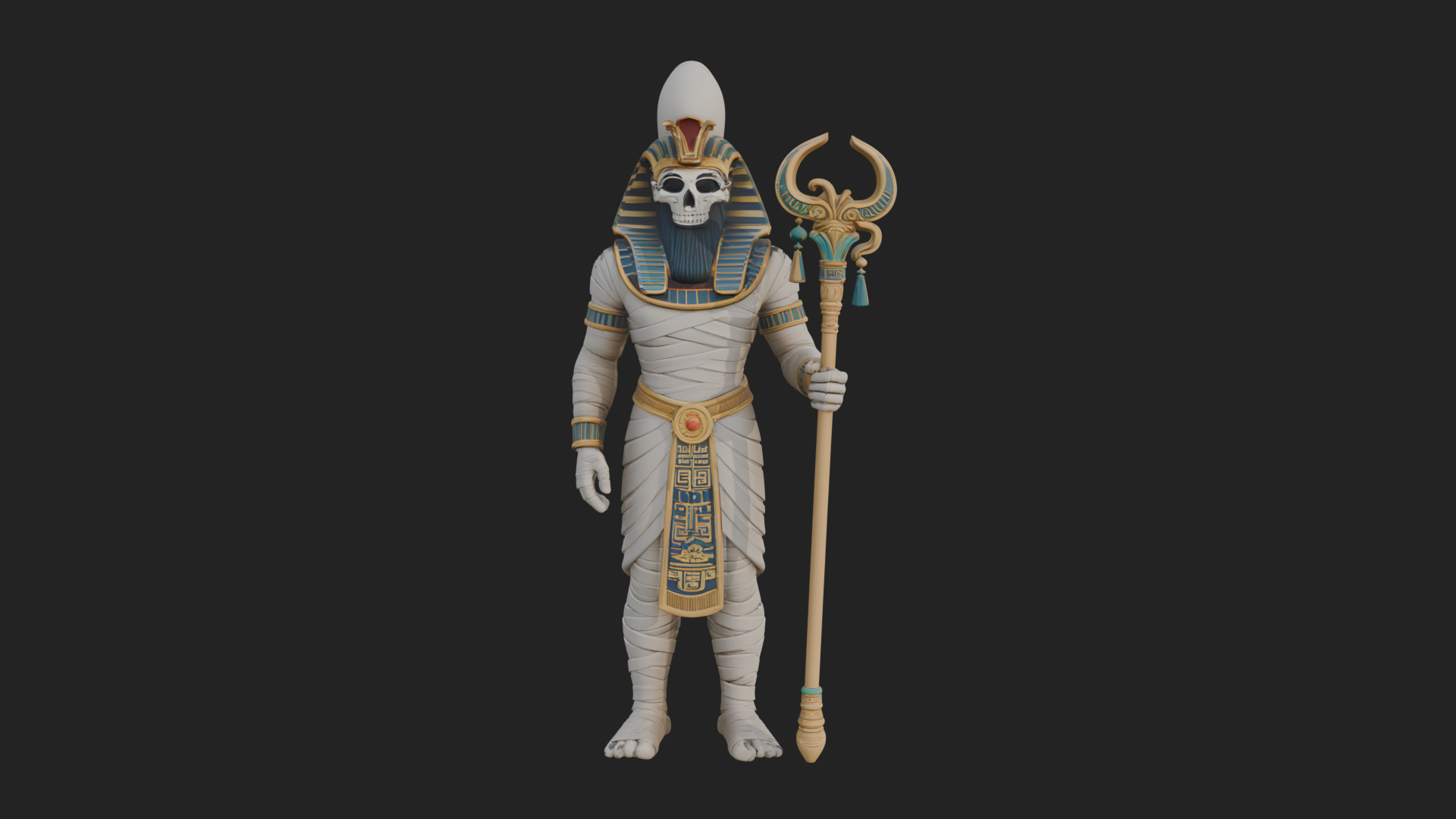 Crowned Mummy Pharaoh Statue Design 3 3D Print Model 3D Model