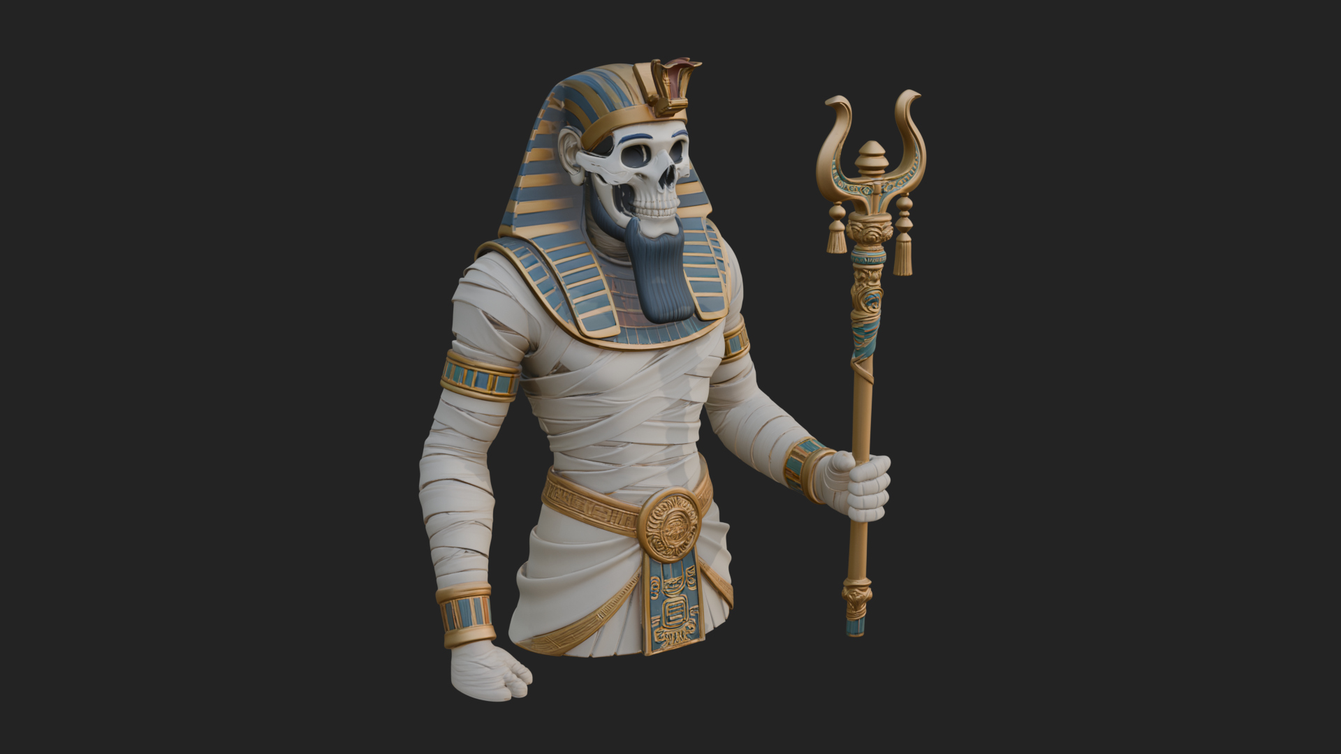 Crowned Mummy Pharaoh Statue Design 4 3D Print Model 3D Model