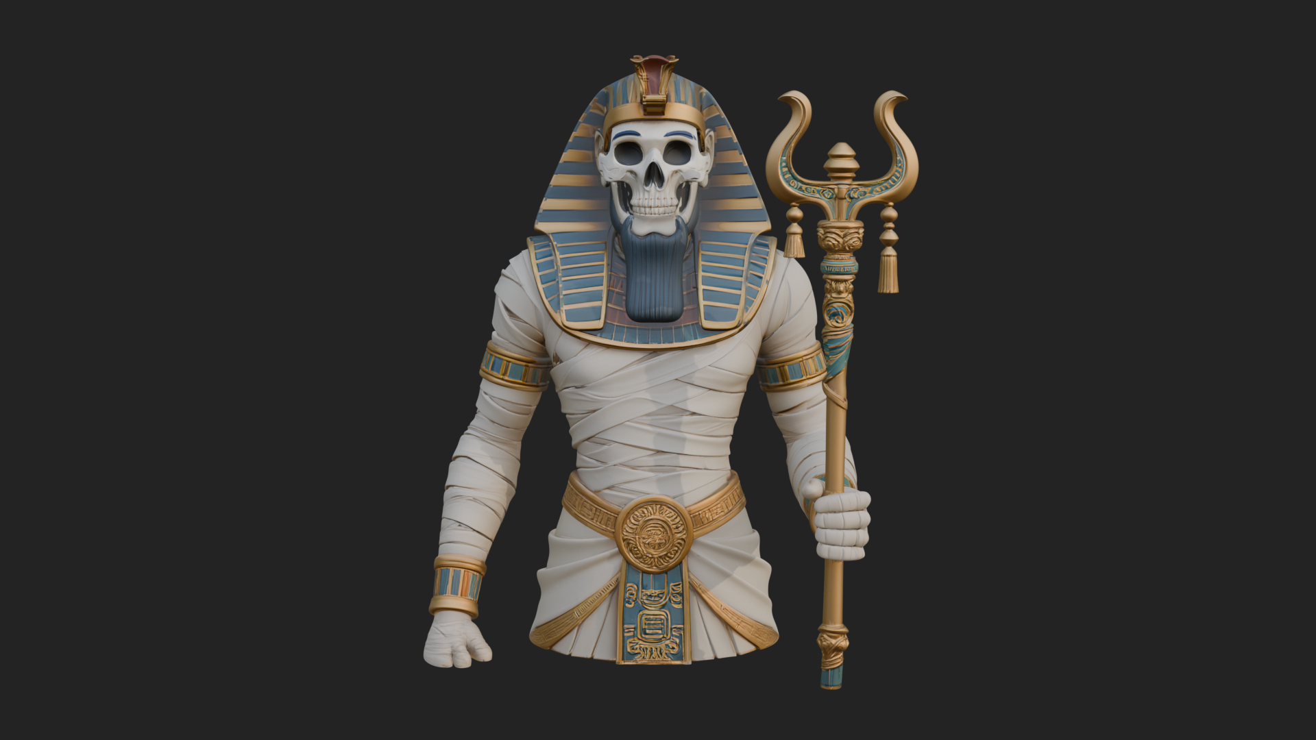 Crowned Mummy Pharaoh Statue Design 4 3D Print Model 3D Model
