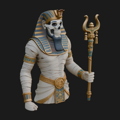 Crowned Mummy Pharaoh Statue Design 4 3D Print Model
