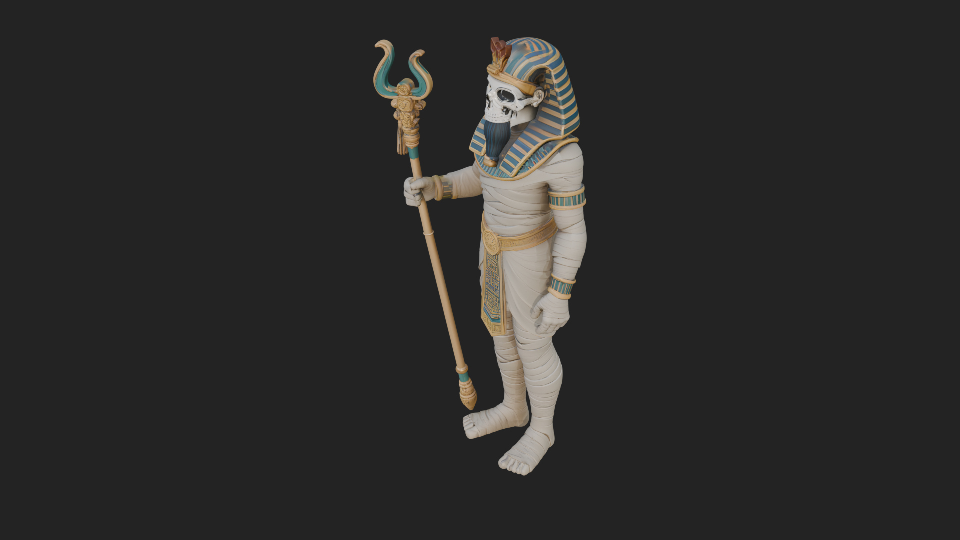 Crowned Mummy Pharaoh Statue Design 5 3D Print Model 3D Model