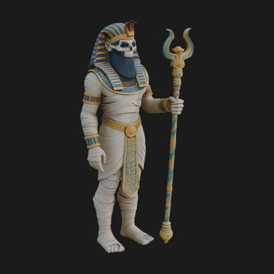 Crowned Mummy Pharaoh Statue Design 6 3D Print Model