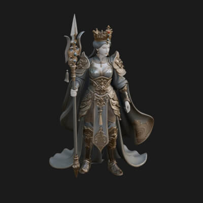Crowned Queen with Spear Statue Design 1 3D Print Model