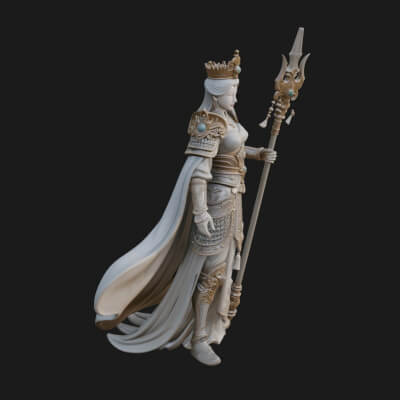 Crowned Queen with Spear Statue Design 2 3D Print Model