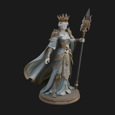 Crowned Queen with Spear Statue Design 4 3D Print Model