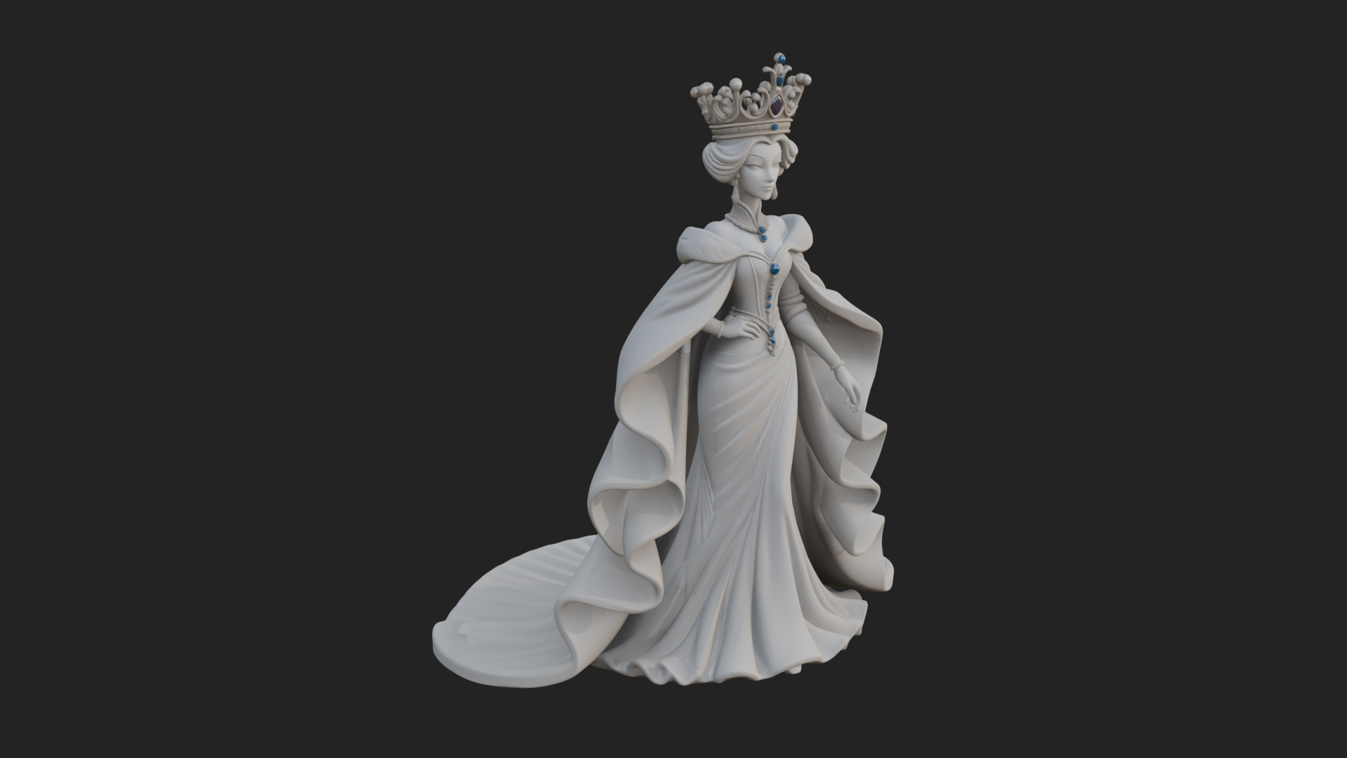 Crowned Royal Queen Statue Design 1 3D Print Model 3D Model