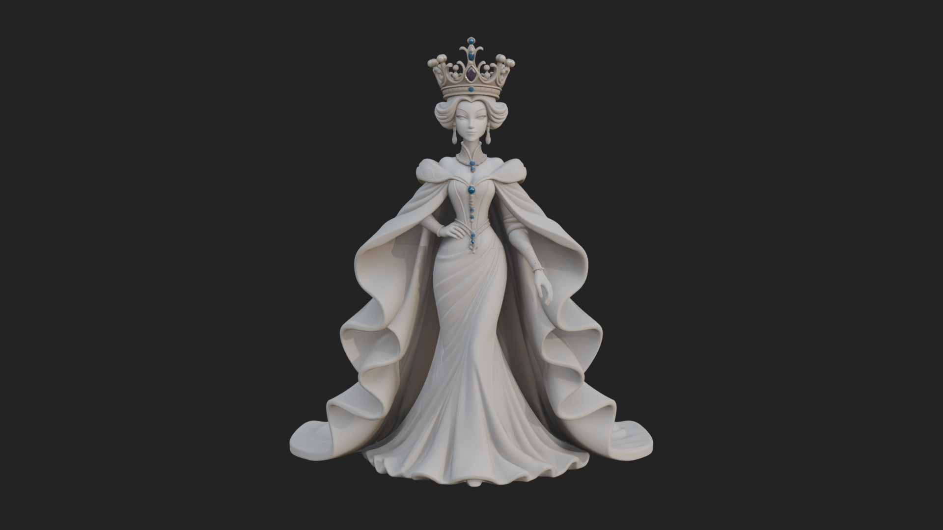 Crowned Royal Queen Statue Design 1 3D Print Model 3D Model