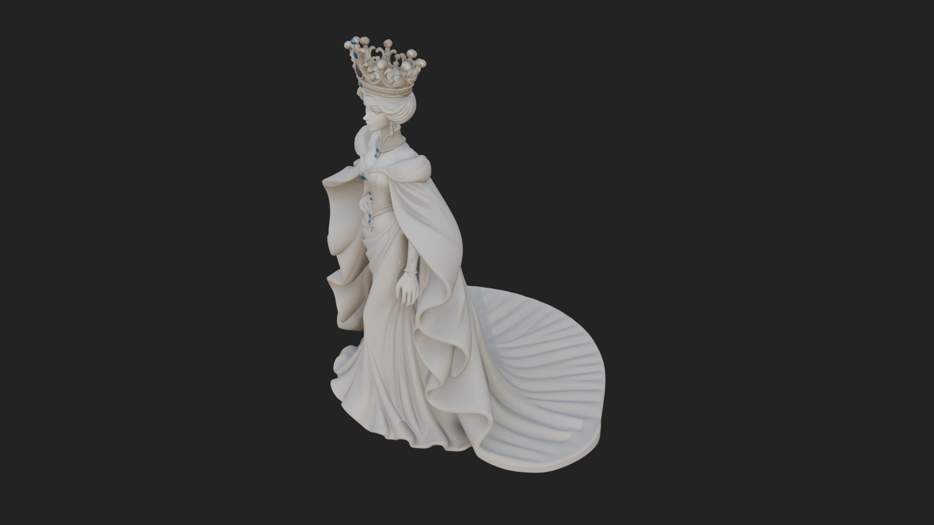 Crowned Royal Queen Statue Design 1 3D Print Model 3D Model