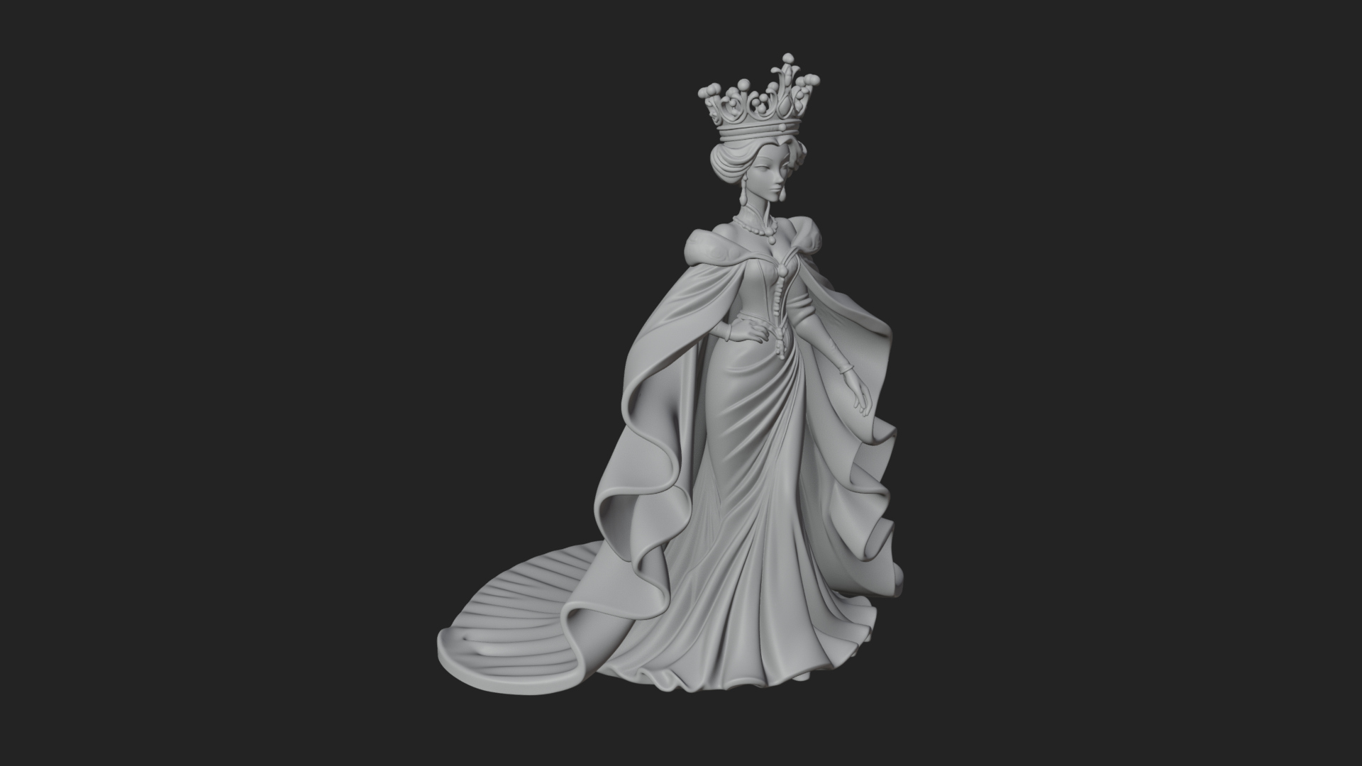 Crowned Royal Queen Statue Design 1 3D Print Model 3D Model