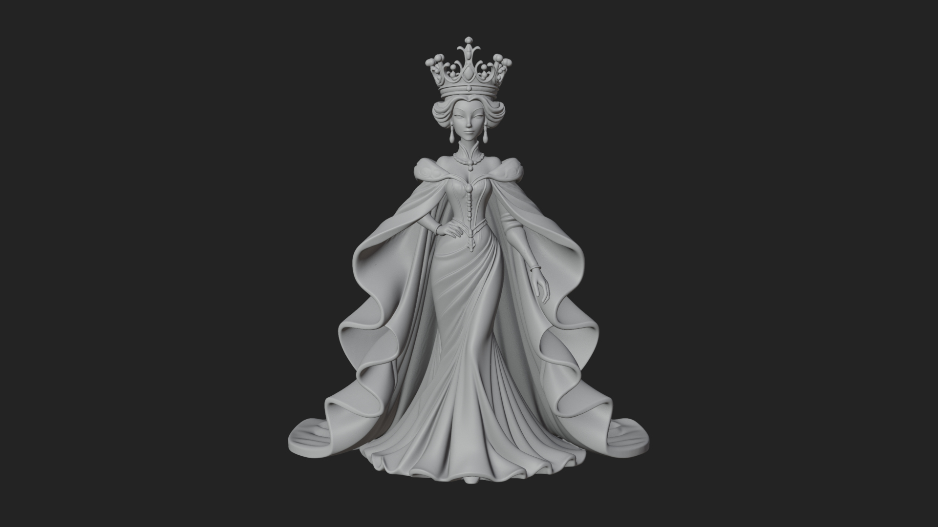 Crowned Royal Queen Statue Design 1 3D Print Model 3D Model
