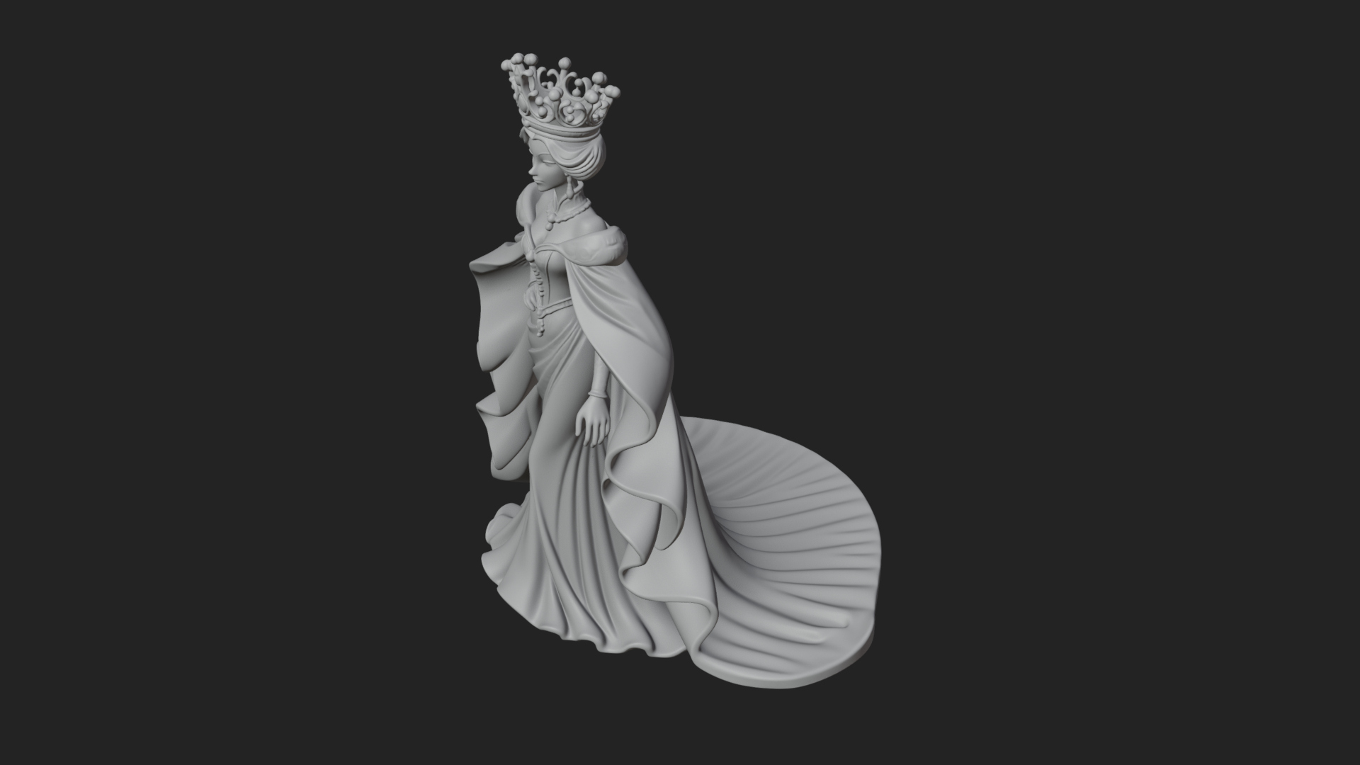Crowned Royal Queen Statue Design 1 3D Print Model 3D Model