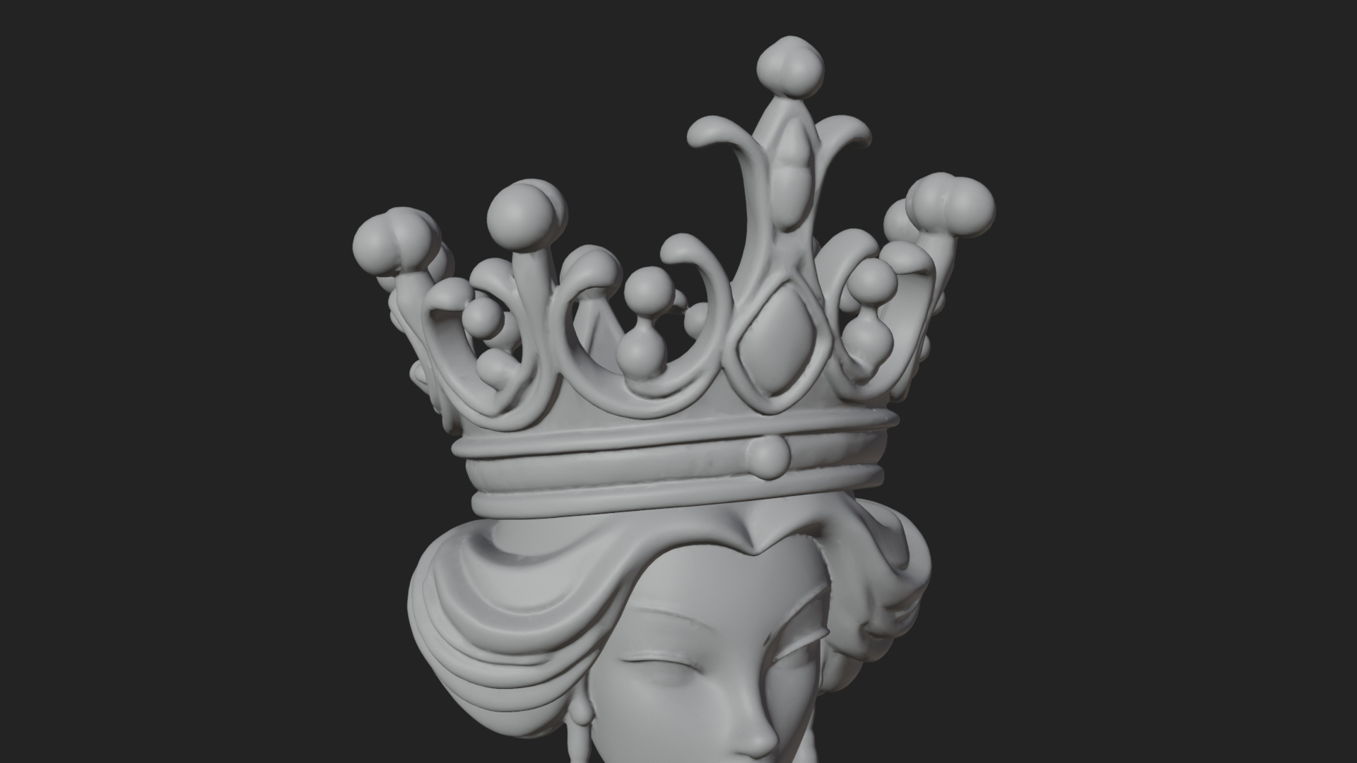 Crowned Royal Queen Statue Design 1 3D Print Model 3D Model