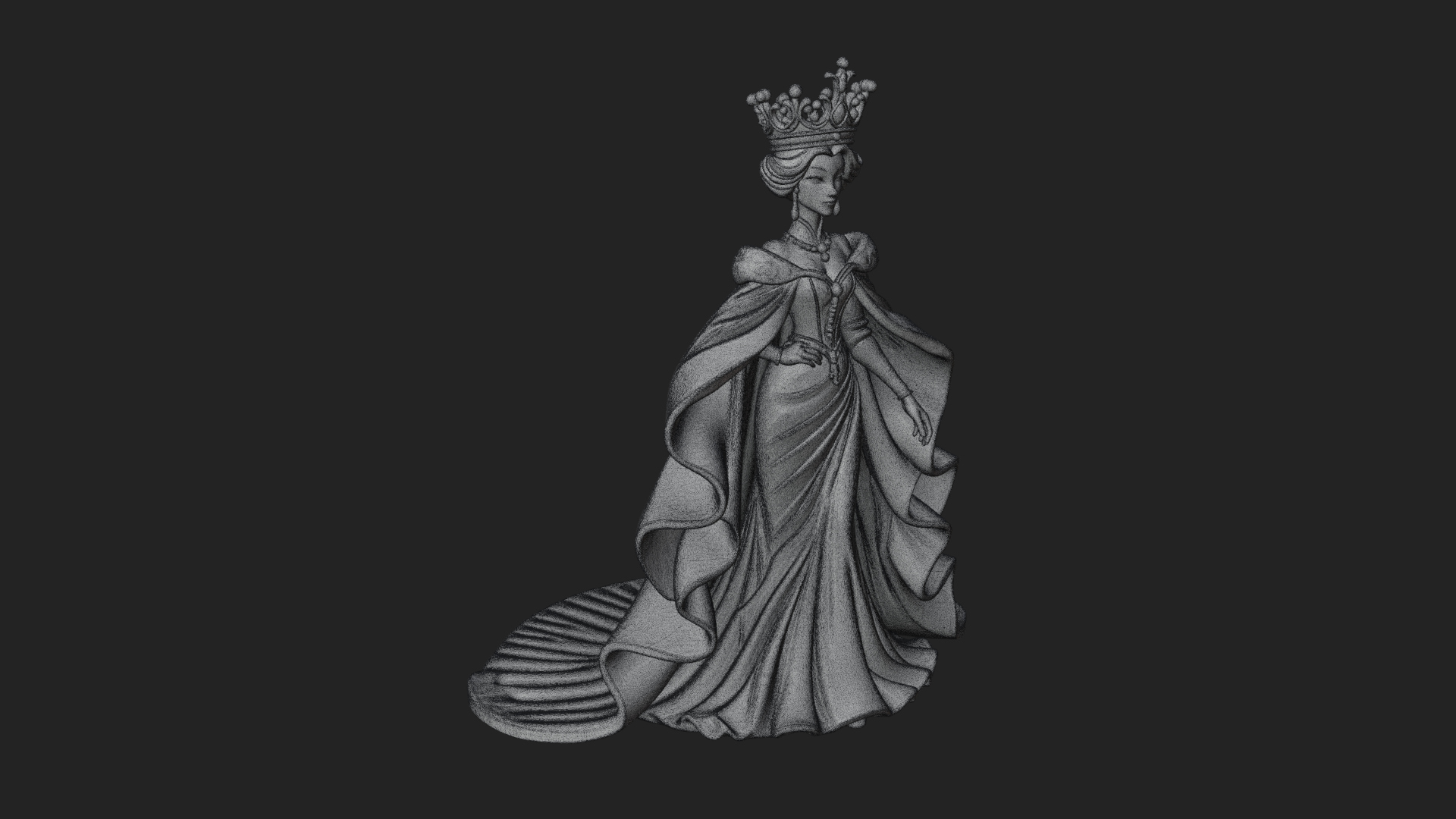 Crowned Royal Queen Statue Design 1 3D Print Model 3D Model