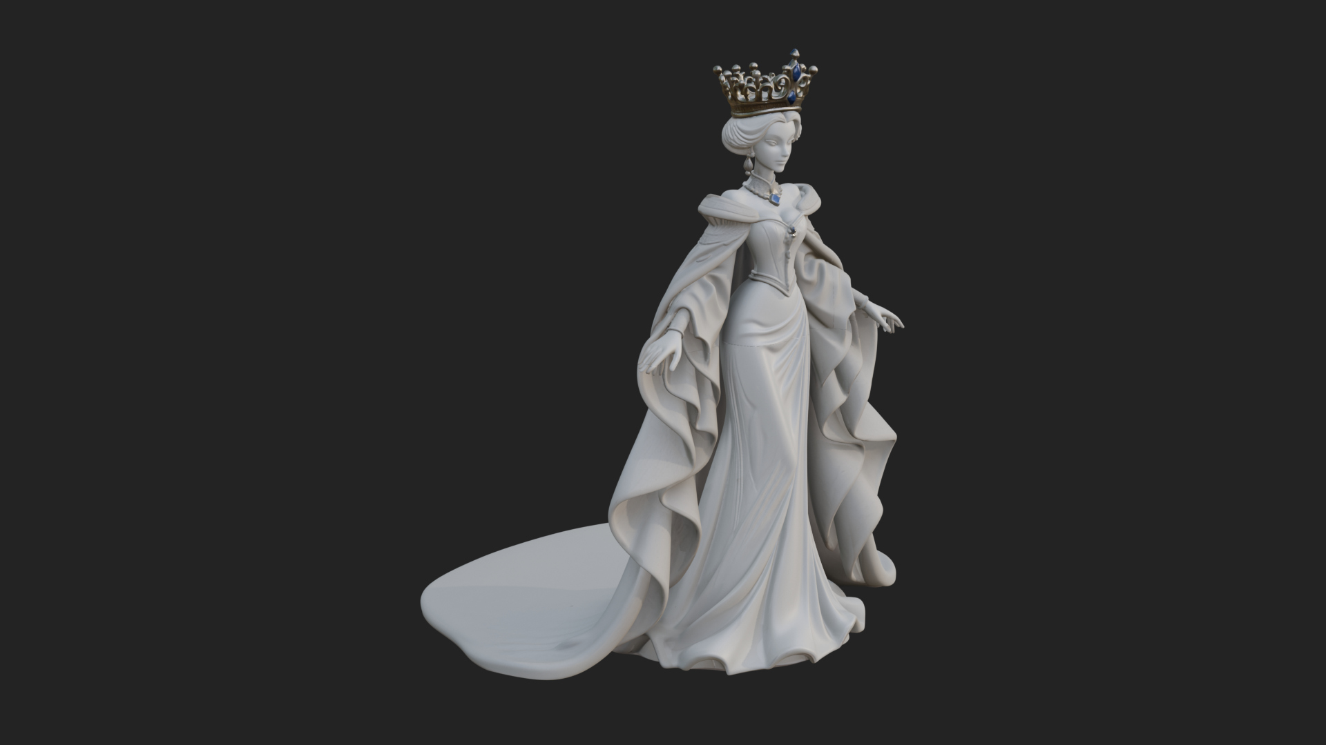Crowned Royal Queen Statue Design 2 3D Print Model 3D Model