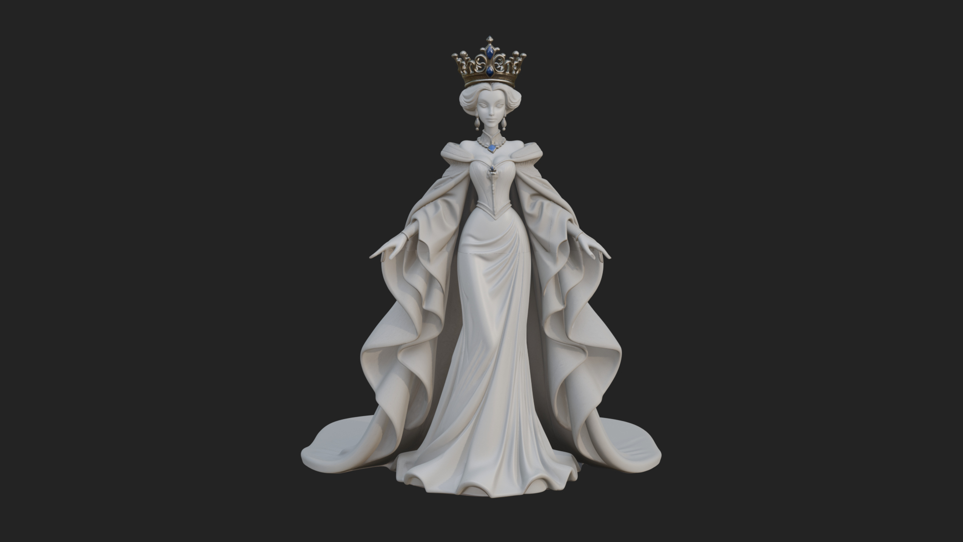 Crowned Royal Queen Statue Design 2 3D Print Model 3D Model